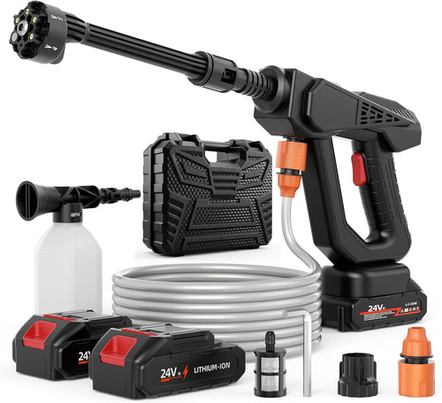 Cordless Pressure Washer Gun Kit with Storage Case, Dual Rechargeable Battery, 6 Adjustable Spray Modes, Full Accessories: Foam Cannon, Nozzles, 4000Mah Battery