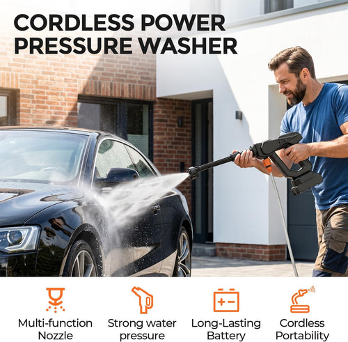 Cordless Pressure Washer Gun Kit with Storage Case, Dual Rechargeable Battery, 6 Adjustable Spray Modes, Full Accessories: Foam Cannon, Nozzles, 4000Mah Battery